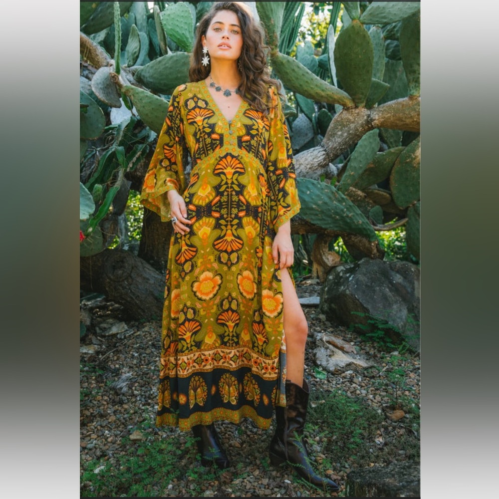 NINE LIVES BAZAAR EMPIRE DRESS COYOTE boho floral print Maxi Dress NWT XXL - Picture 15 of 15